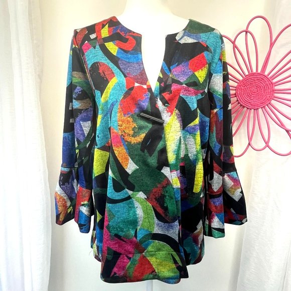 Ali Miles Tops - Ali Miles Art Deco Jacket Bright Ladies LARGE One Button Stretch Knit